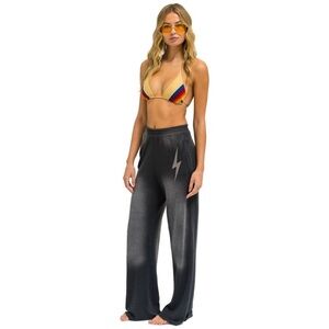 Aviator Nation Bolt Stitch Wide Leg Sweatpants in Faded Smoke